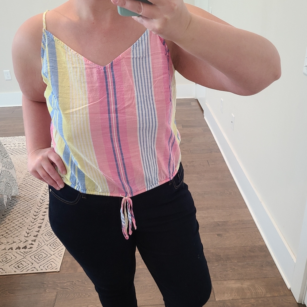 Lane Bryant Cotton Colorful Striped Tie Waist Top